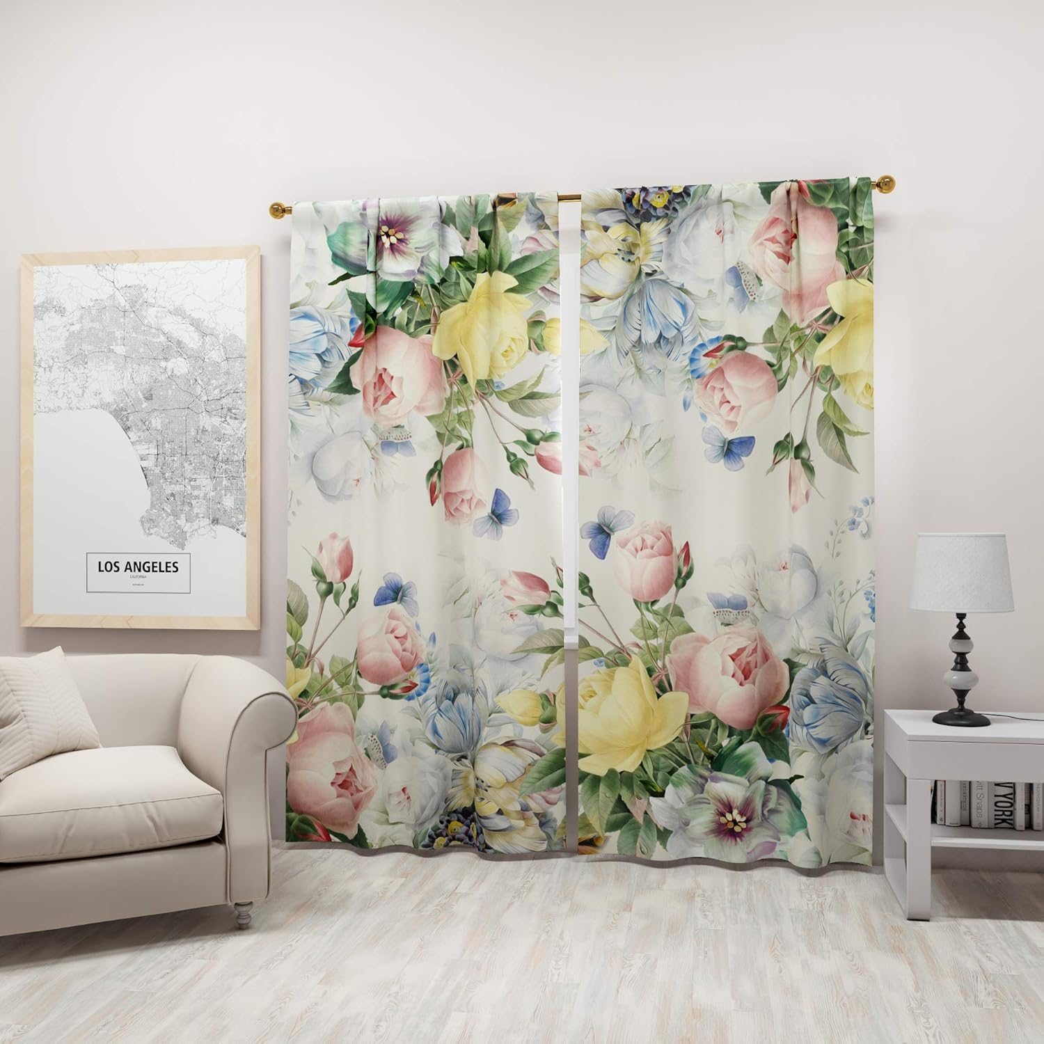 Factory4me Pastel Curtains Flower Botanical Prints Multi Colored Flowered Peony Drapes | Spring Decoration Colorful Floral Printed Window Set of 2 84 Inch Panels for Living Room Bedroom Kitchen
