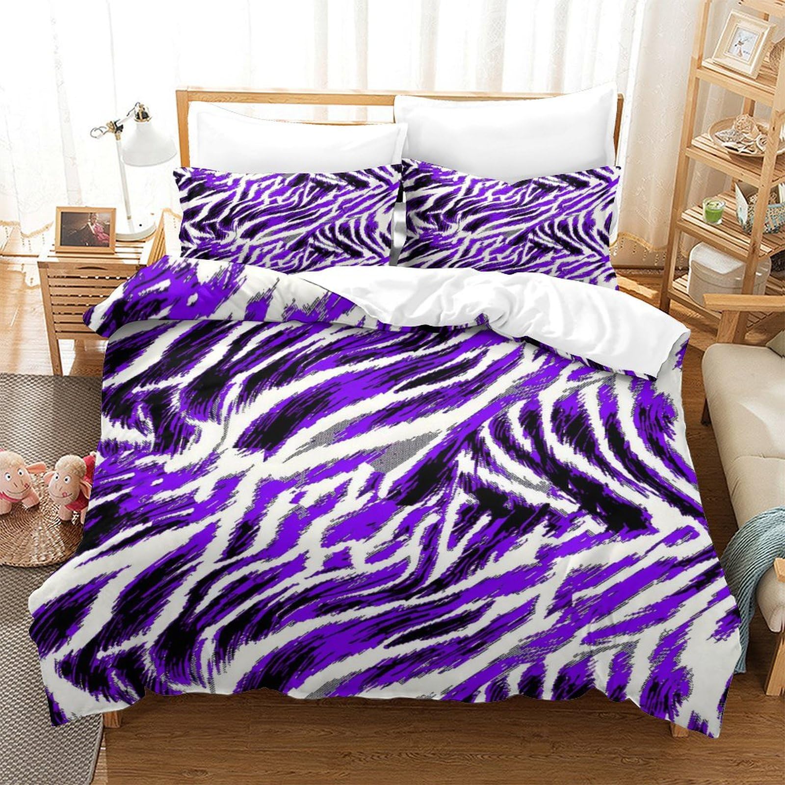 GDEKCIEAS Purple Animal Fur Texture Duvet Cover Set 3 Pieces for Teens,Kids,Adults,Ultra Soft Microfiber Comforter Cover,Decorative 3D Bedding Set with Quilt Cover,Breathable Double（200x200cm）