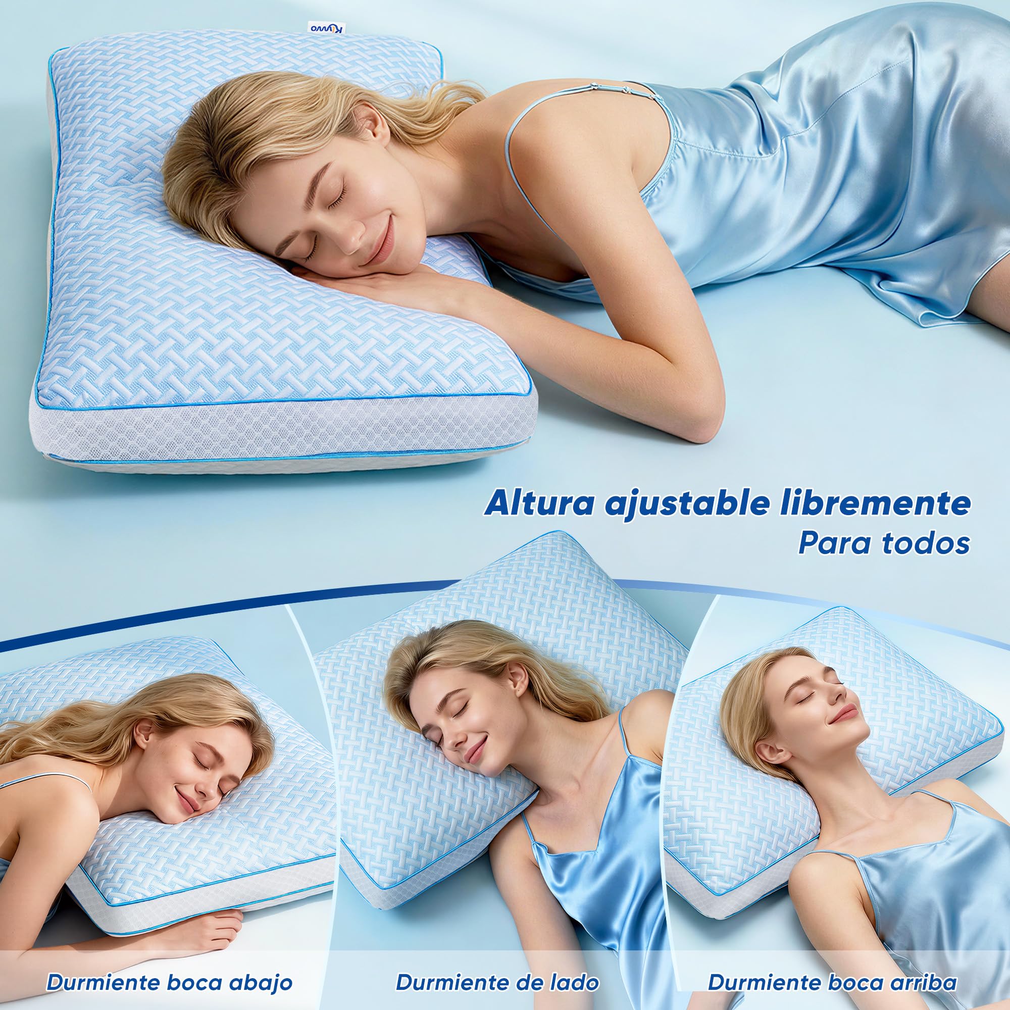 Almohada Viscoelástica Gel – Pack de 2 Almohadas Cama 50x70 cm, Altura Regulable, Transpirable y Cómoda, con Funda Extraíble Lavable, Alivia Cervical, Adapta a Todas Posiciones