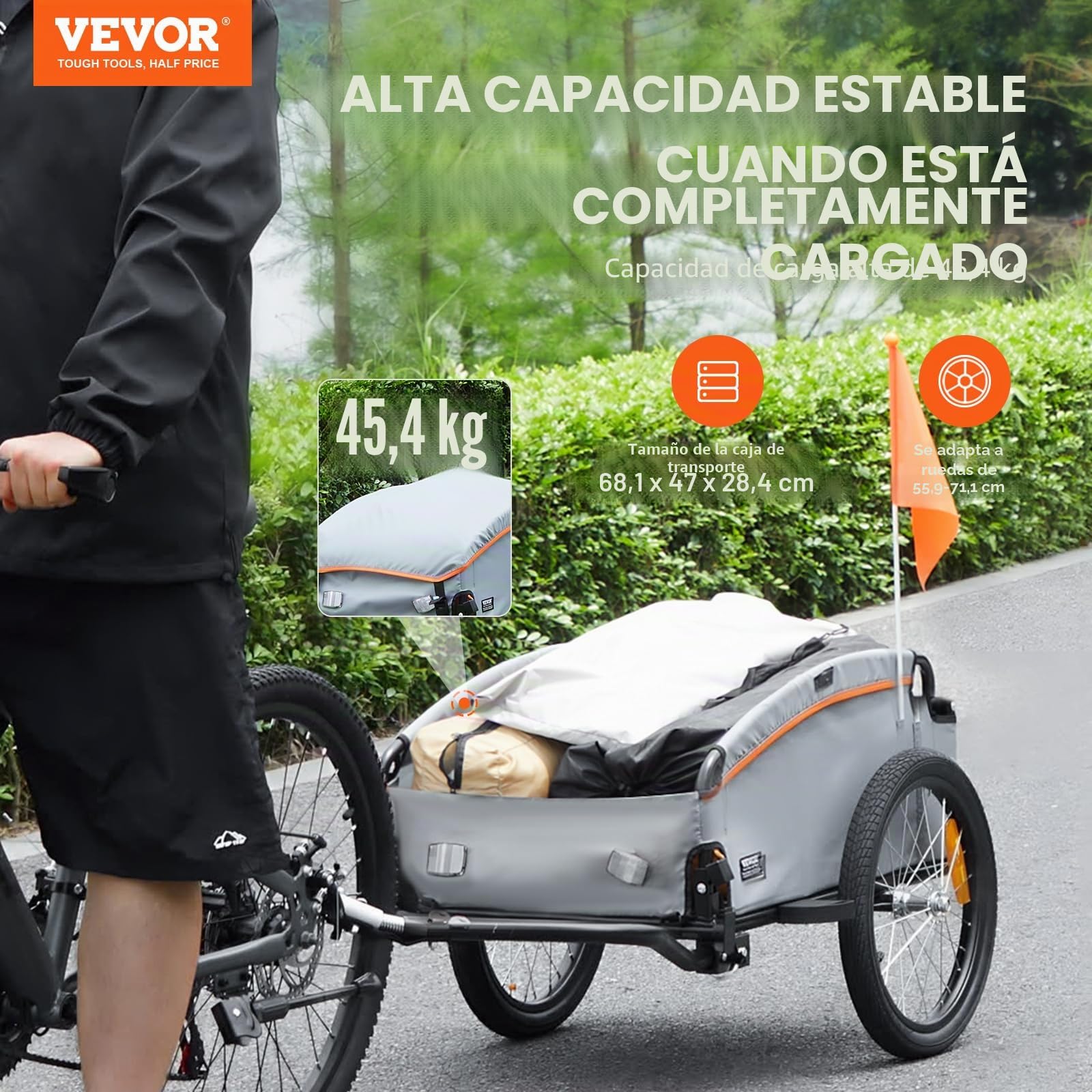 VEVOR Remolque de carga para bicicleta, capacidad de carga de 88/100/160 libras, carrito de bicicleta resistente, almacenamiento compacto plegable con enganche universal