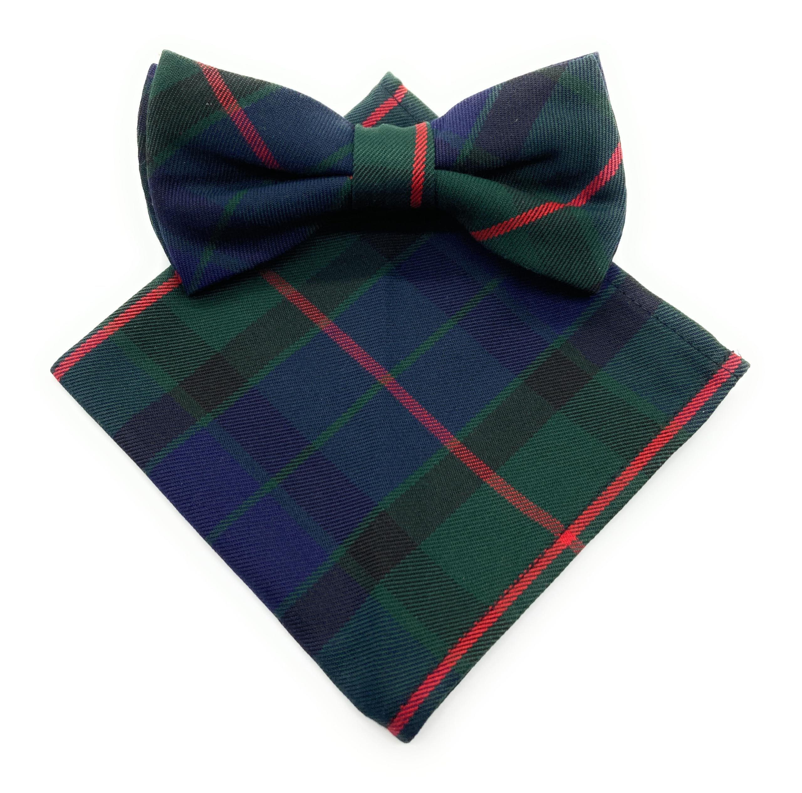SCOTTISH ESSENCE Men's Pre-Tied Tartan Bow Tie and Pocket Square Set, Matching Pattern (Gunn)