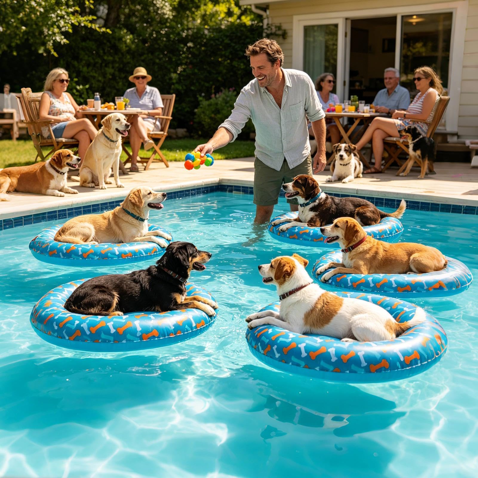 Materassino Gonfiabile Per Cani - PVC Anti-Perdita Antiscivolo, Isola Galleggiante | Acquatico Per Piscina Lago Spiaggia Giochi Festa In Acqua, Taglia Piccola Media Blu