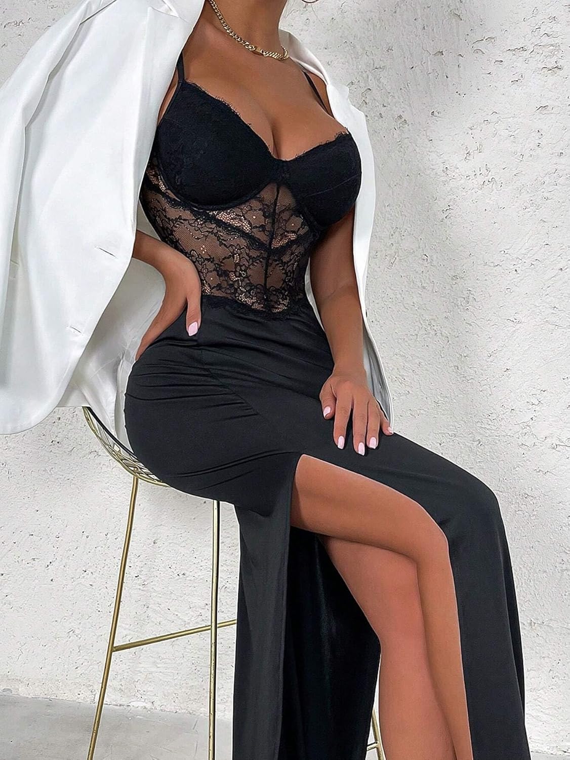 Backless Slit Bustier Lace Cami Dress Women's Summer Basic Casual Slip Dress