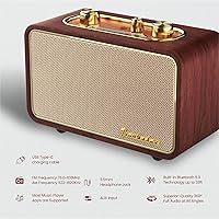 Vista 3 de Altavoz Bluetooth retro de madera, altavoz inalámbrico portátil vintage con placas frontales intercambiables, radio FM, subwoofer y dial giratorio