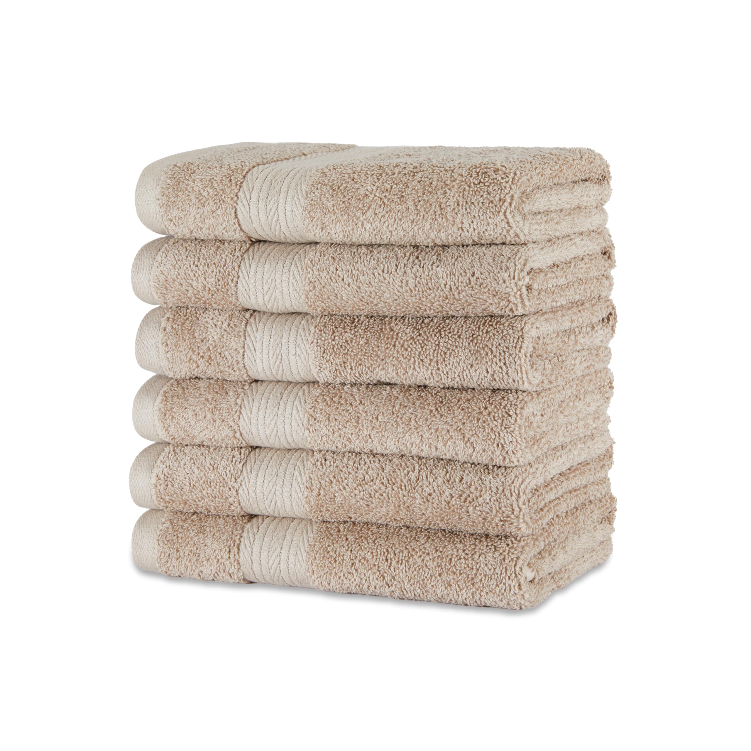 Amazon Basics Organic Cotton Hand Towels for Bathroom, Soft and Absorbent Towel Set, Fade Resistant, 41 x 66 cm, Taupe, 6-Pack
