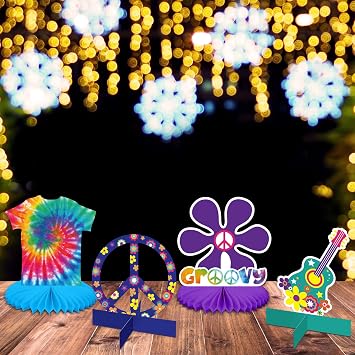 Nezyo 12 Pcs Hippie Honeycomb Centerpieces, 60s 70s Tie Dye Peace Sign