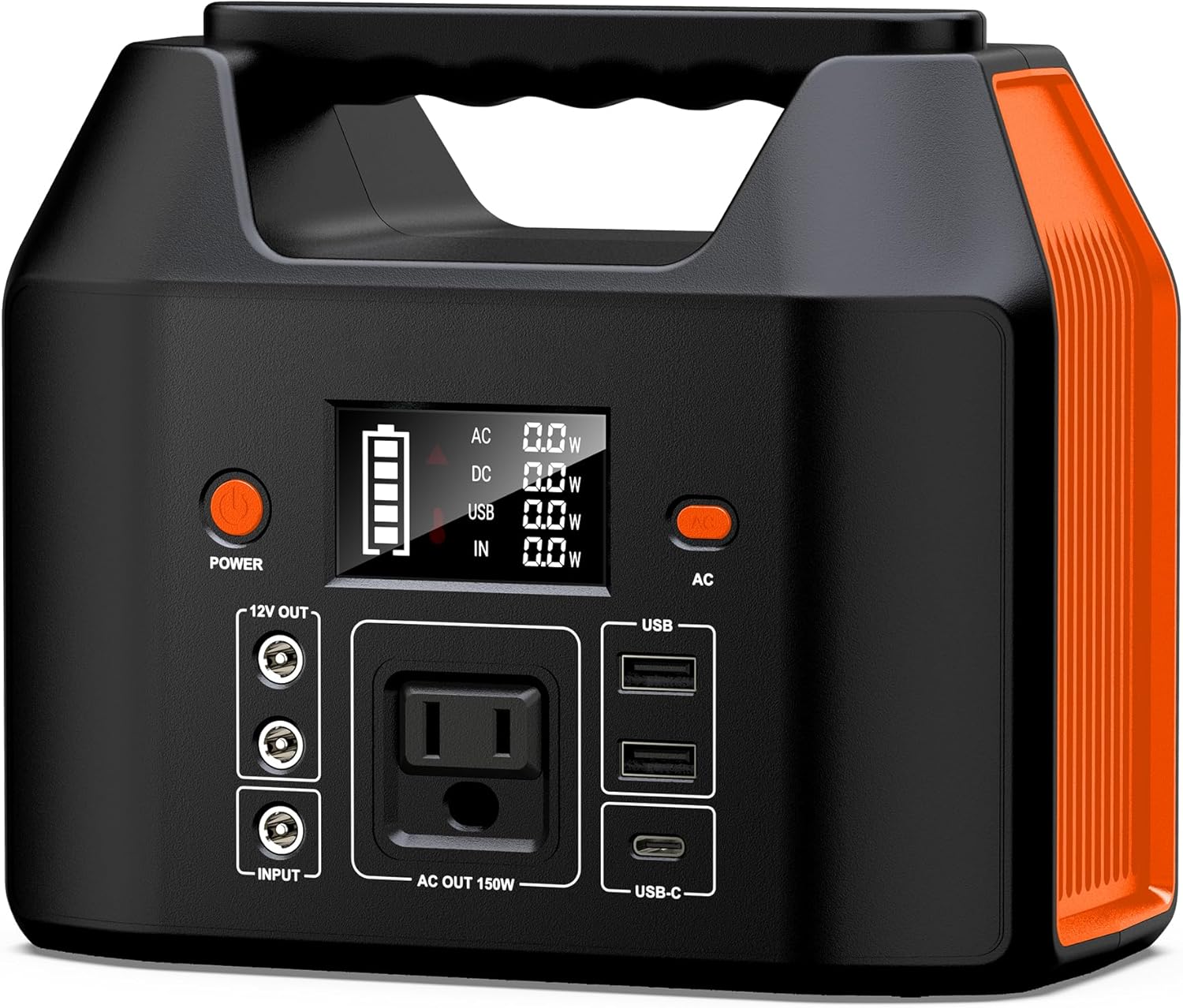 150W Portable Power Station, SinKeu 122.8Wh/38400mAh Power Bank with AC Outlet, LiFePO4 Battery, 110V 6 Outputs Solar Generator for Outdoor Camping, Traveling, Emergencies-Orange