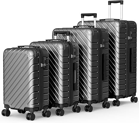 Apelila 4-Piece Expandable Suitcase Set with TSA Lock, 20% Extra Capacity, 360° Spinner Wheels, Lightweight Textured Fabric Luggage (18", 20", 24", 28") for Men and Women Travel (Black)