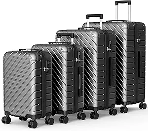 Apelila 4-Piece Expandable Suitcase Set with TSA Lock, 20% Extra Capacity, 360° Spinner Wheels, Lightweight Textured Fabric Luggage (18", 20", 24", 28") for Men and Women Travel (Black)
