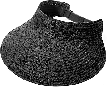 Chicingyou Sun Visor Hat for Women Wide Brim Straw Visors Beach Hat Ponytail UV UPF Packable Foldable Travel