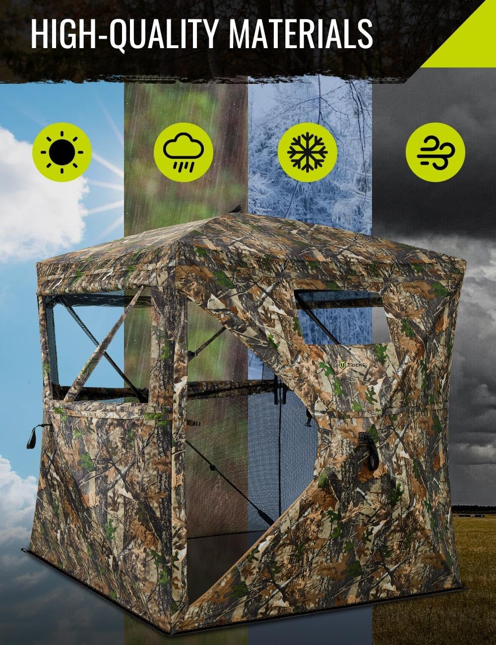 TIDEWE Hunting Blind 270°See Through with Carrying Bag, Pop Up Ground Blinds, Portable Resilient Hunting Tent (Forest Fade Camo) - Image 7