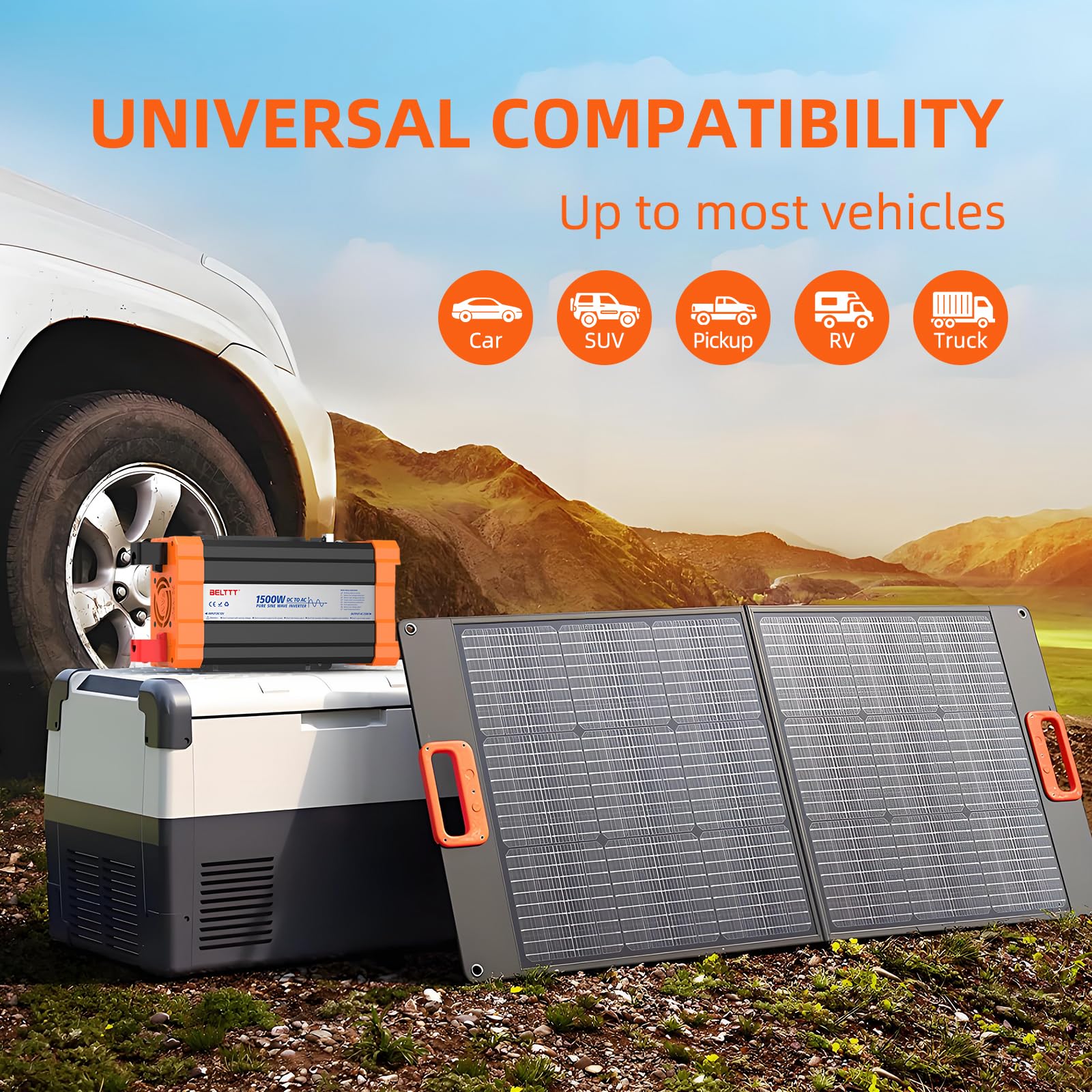 Rewing 1500W Power Inverter 12V to 230V AC Pure Sine Wave Inverter,Car Inverter DC 12v to AC 230V UK with AC Sockets Dual Car Adapter With LED Display Suitable for Travel, RV, Camping — view 7
