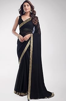Women's Georgette Lace Boarder Saree With Unstitched Blouse Piece