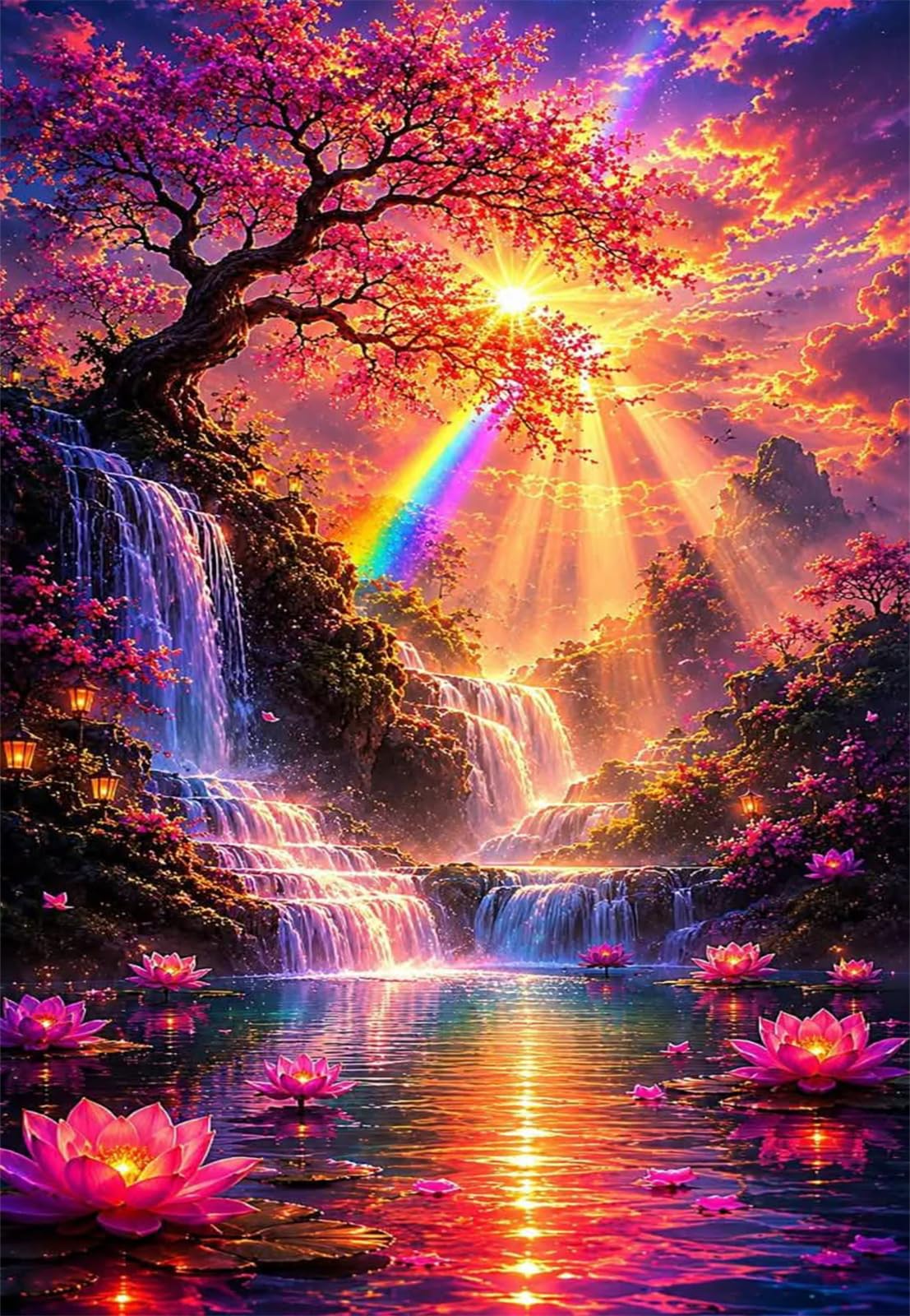 Puzzle 1200 Pezzi Cascata Tramonto Arcobaleno Puzzle per Adulti, Difficile e Sfidante con Poster Idea Regalo per Appassionati Puzzle Classici