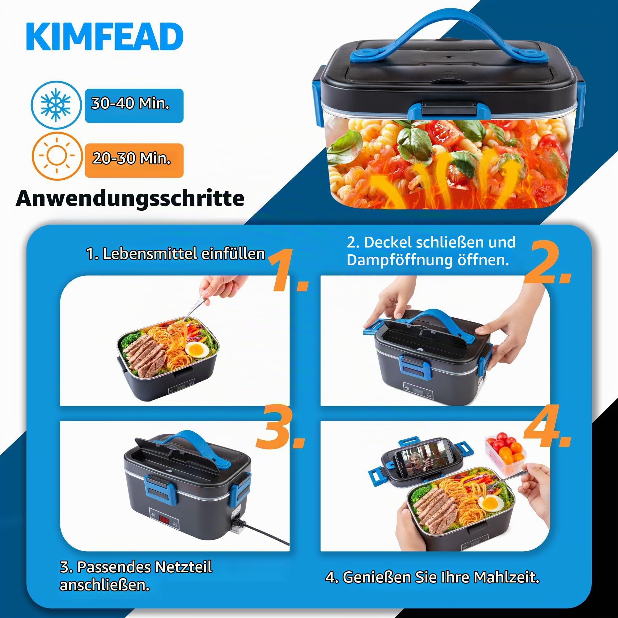 Elektrische Lunchbox mit Anzeige Temperatur 100W, 1,8L 12/24/230V