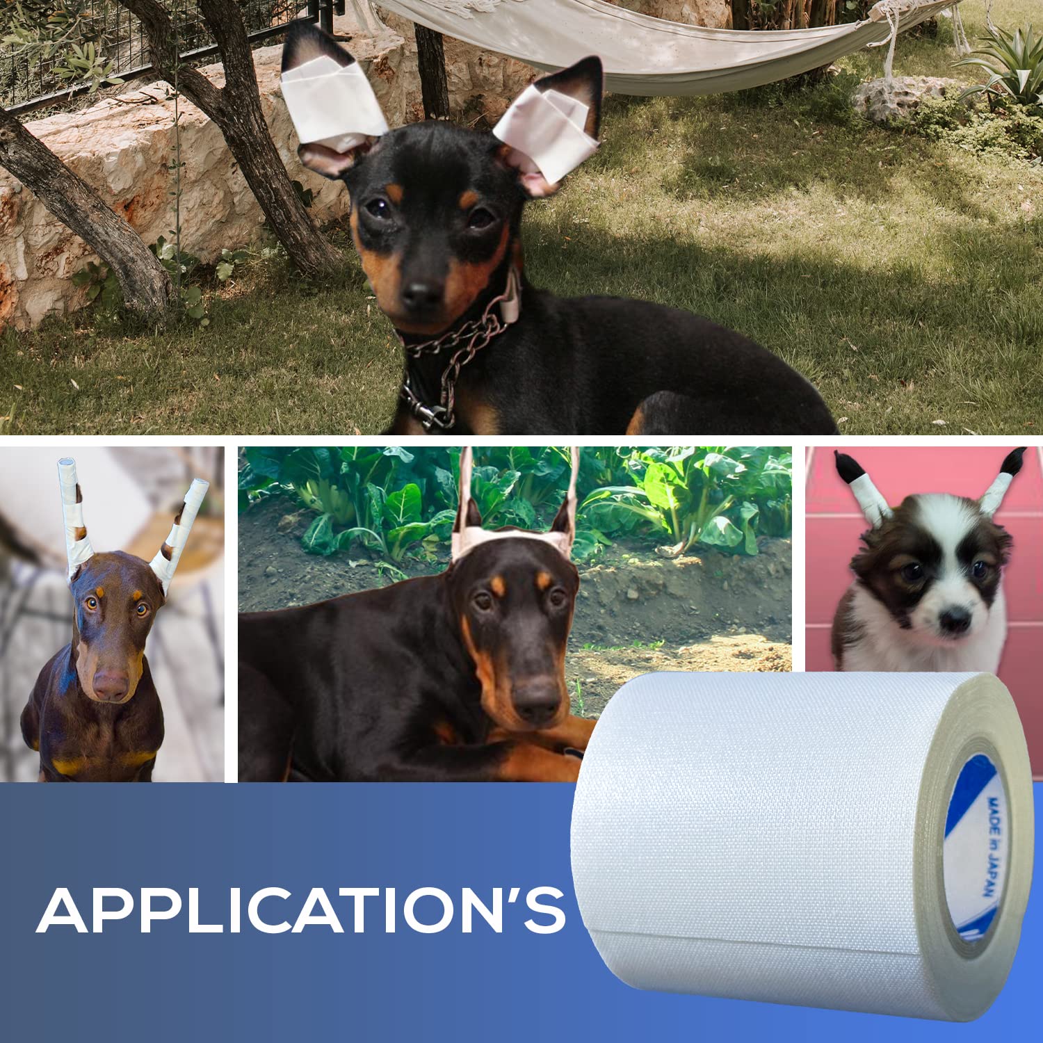 Cinta para orejas para perros, 1 paquete con limpiador de orejas de perro, cinta de algodón autoadhesiva para protección y apoyo de oídos de perro, juego de cuidado de oídos para perros (2.0