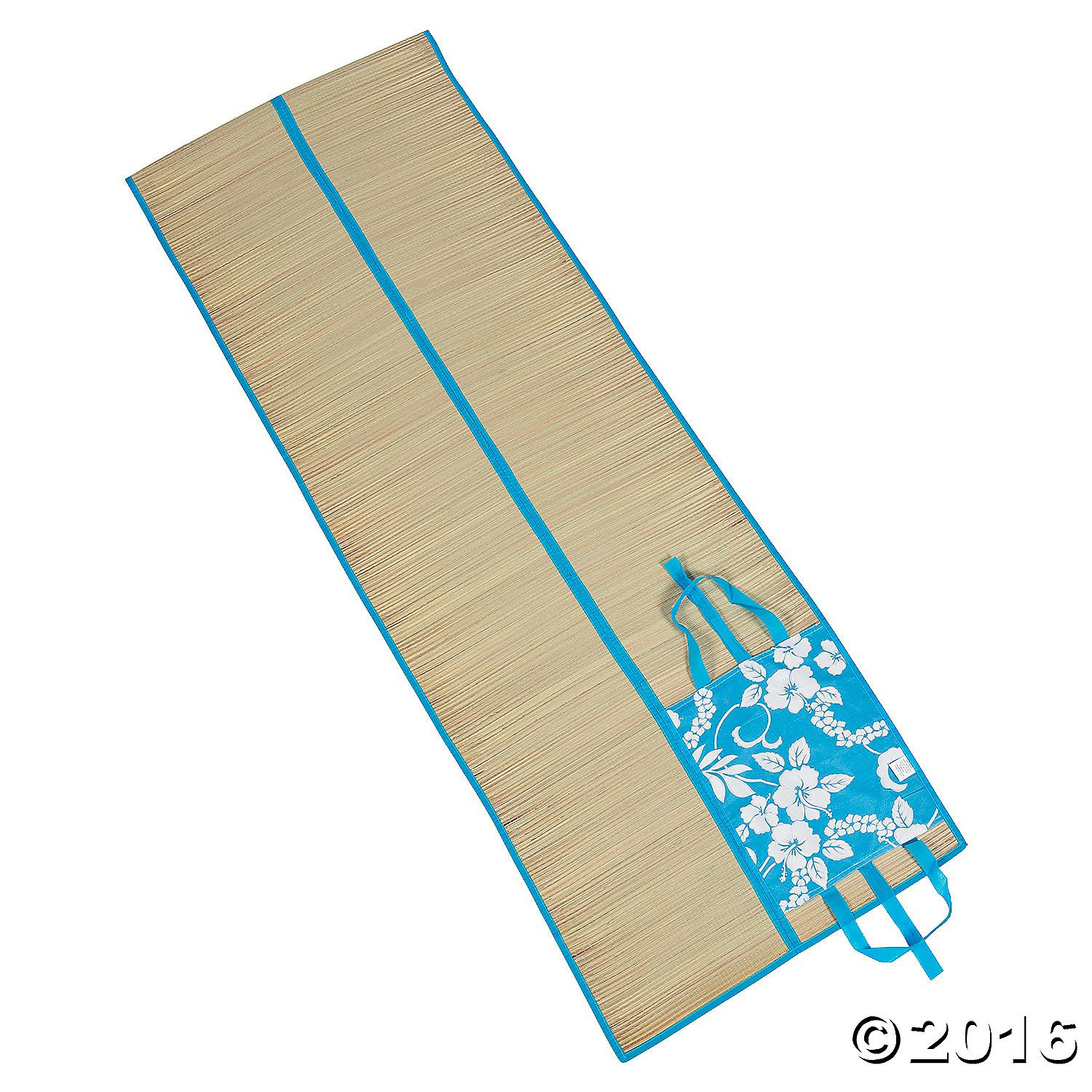 Light Blue Hibiscus Print Straw Beach Mat