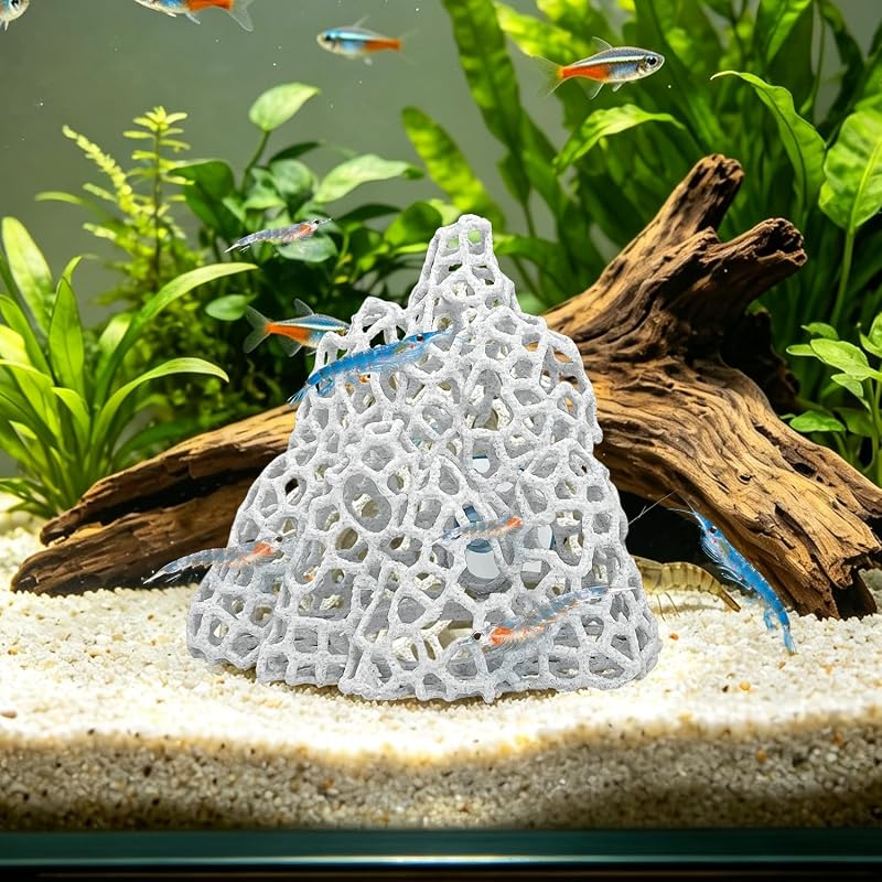 Esconderijo para Aquário com Design de Coral e Ventosa TYZEMKO Branco, 1 unidade