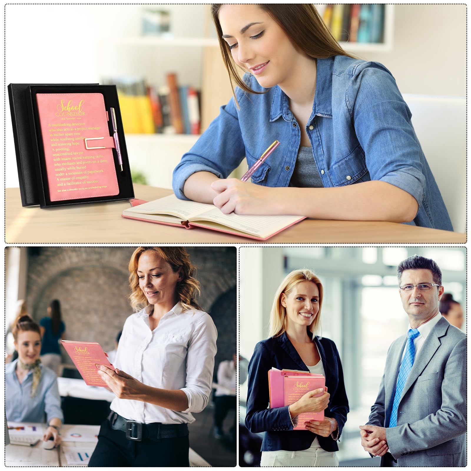 Noveread 1 Set Schulberater, Lehrer, Wertschätzungsgeschenk, Leder-Notizbuch, Stift mit Geschenk-Box, Wertschätzungsgeschenke für Lehrer, Weihnachten, Rosa, Gold