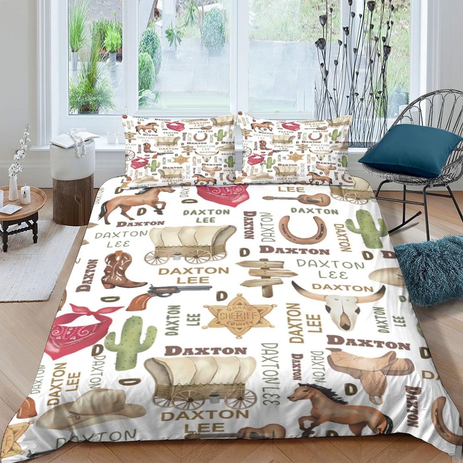 Ctjqhvkz Style-2 3D Printed Western Cowboy Fitted Sheet Microfiber Soft Cactus Horse Bed Cover For Bedroom Dorm Mattress Decor Single（135X200cm）