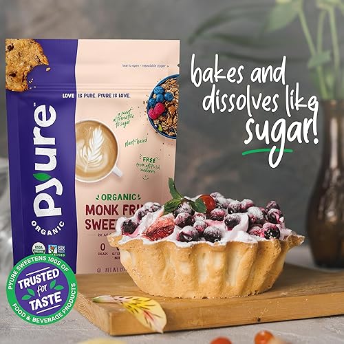 Miniatura 8 de Pyure Organic Monk Fruit Sweetener White Sugar Substitute for Baking, Coffee & Tea Zero Carb, Zero Calorie, Keto, Plant-Based, Non-GMO