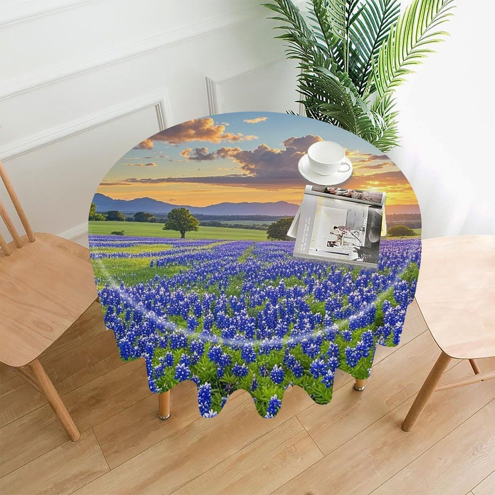 FekiLoot Texas Bluebonnets Scenery Tablecloth Decorative Round Table Cloth Wrinkle Resistant Washable Circle Table Cover Round Tablecloth for Picnic Party Camping Dining 60 Inch