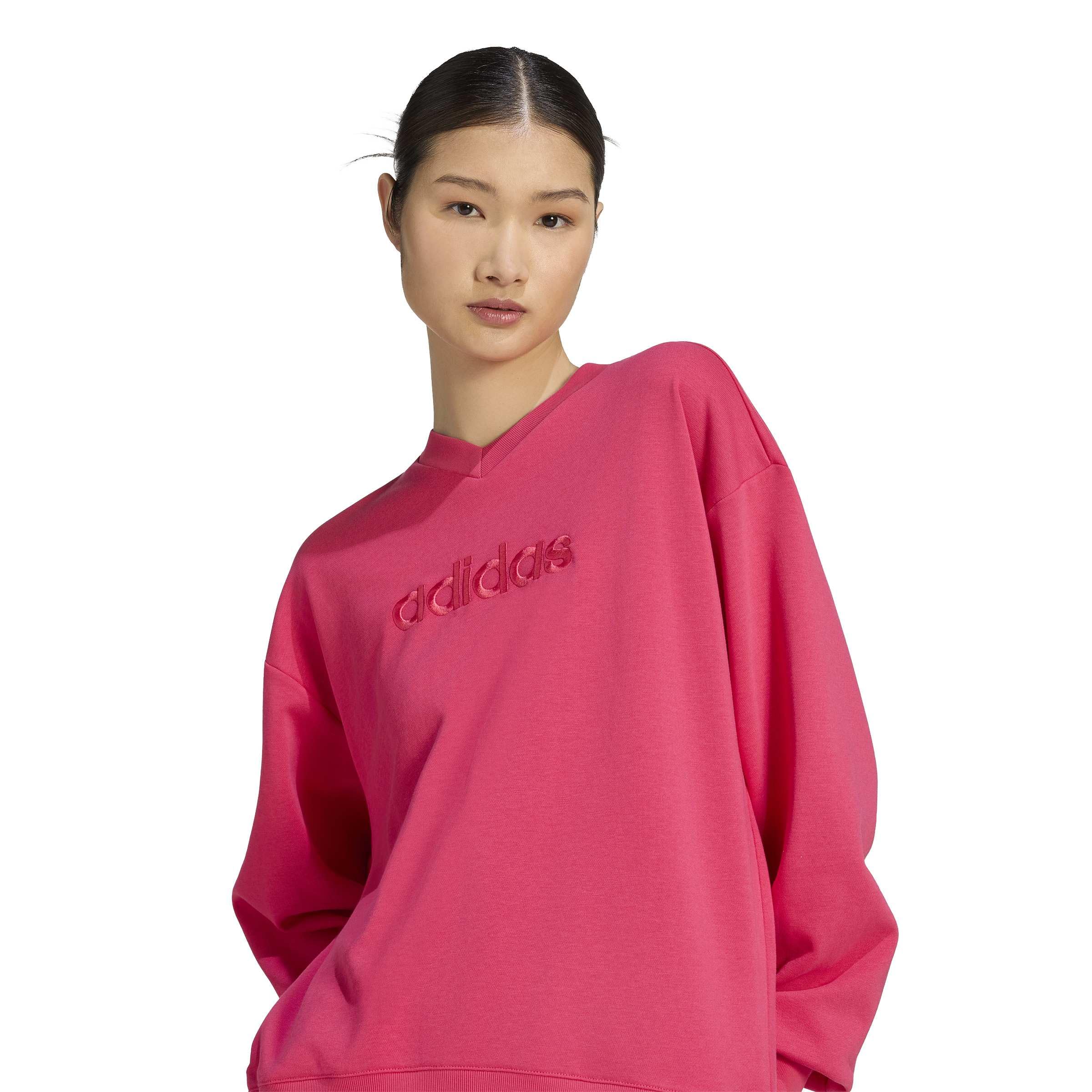 adidas Kobiety Seasonal Essentials Satin V-Neck Sweatshirt, power pink, S