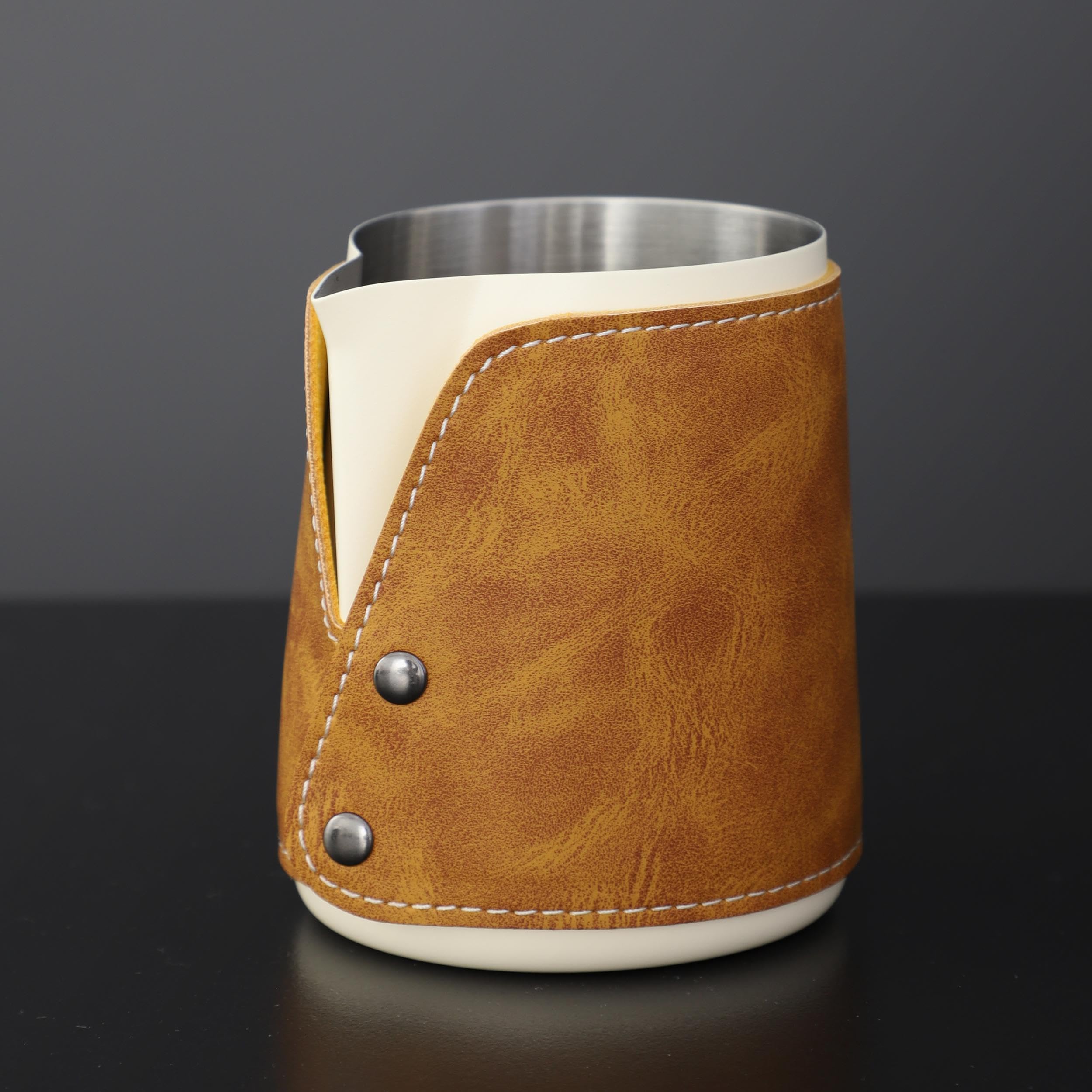 Coosigar Handleless Milk Frothing Pitcher 450ml/15oz,304 Stainless steel Espresso Steaming Pitcher,milk frother cup,Milk Jug Cup,Latte Art(cream white)