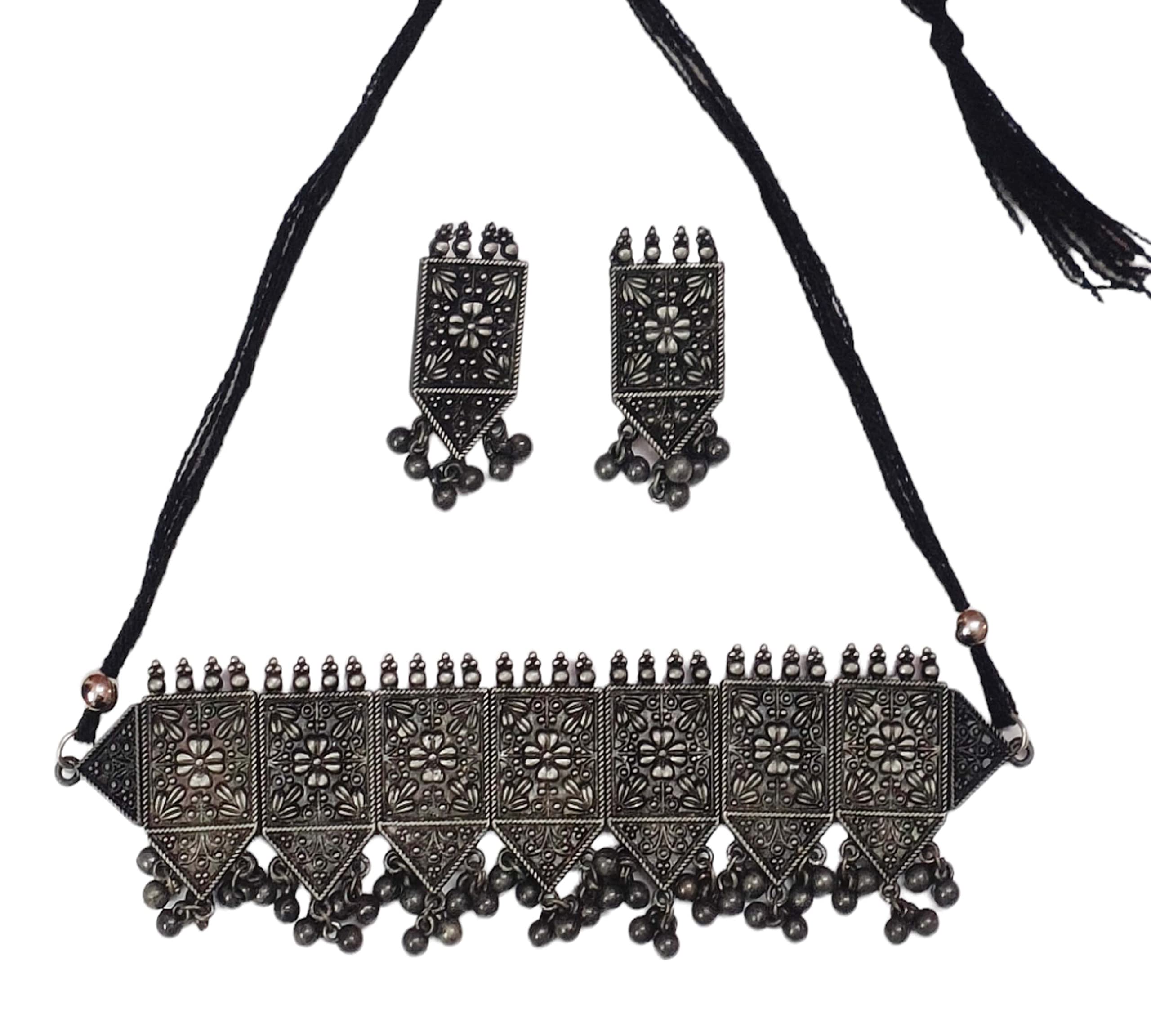 Total Fashion Latest Boho Trible Black Metal Oxidised Choker Necklace Jewellery Set Women for Girls (B0BP7V8KK1) Amazon Price History, Amazon Price Tracker