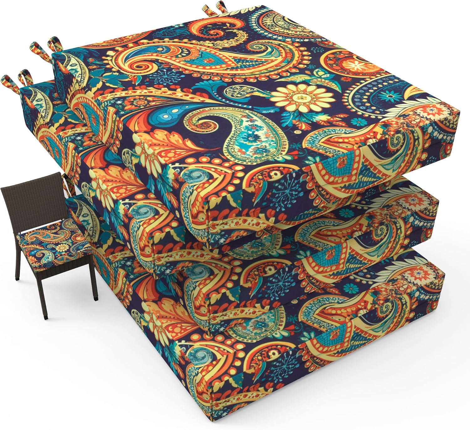 Bafode Patio Chair Cushions Set of 4, 18.5" x 16" x 3" Waterproof Outdoor Chair Cushions for Furniture, Seat Cushion with Ties, for Patio, Yard, Garden Dining Chair