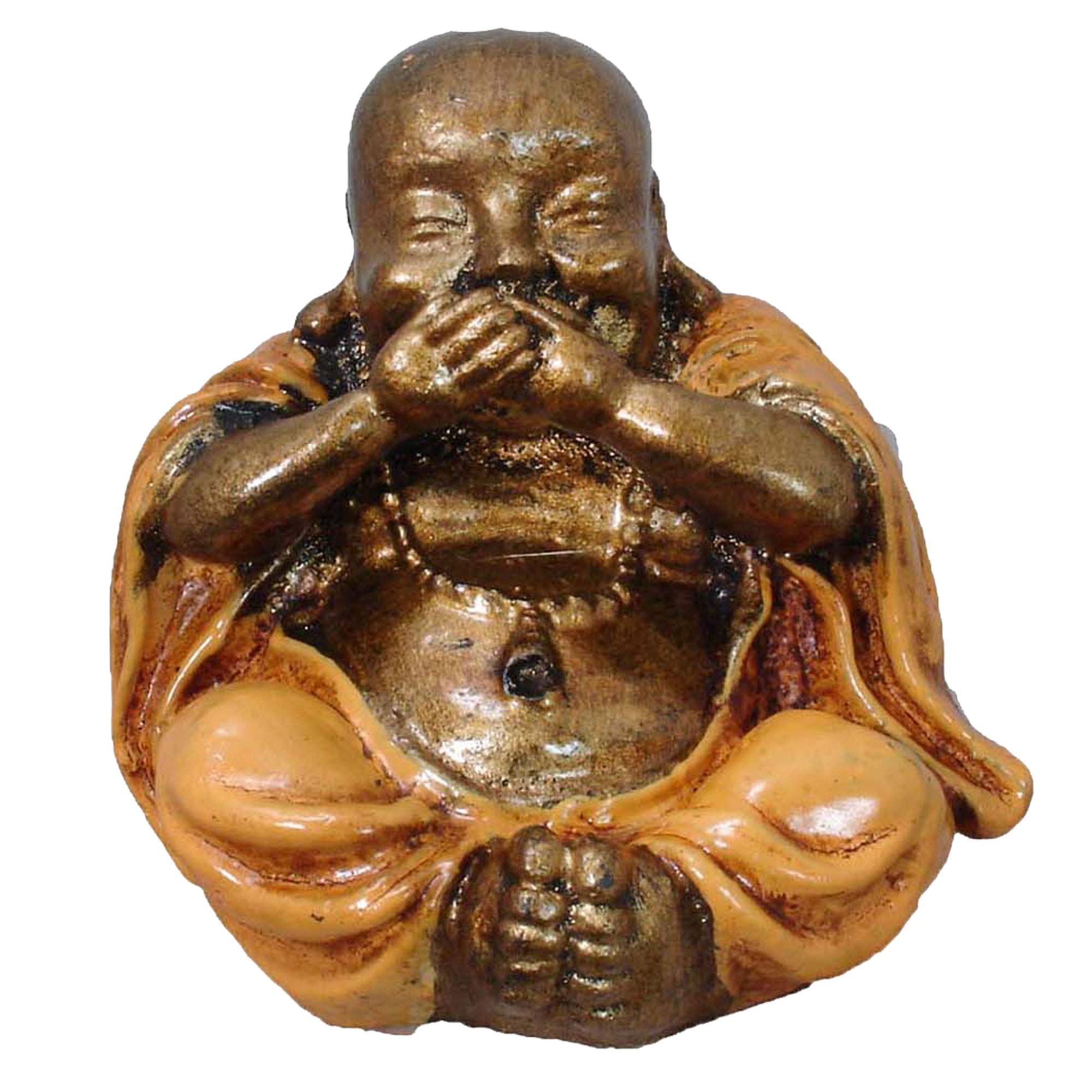 Wise Buddha and Monk Bring Joyful Energy Evoking The Pictorial Maxim See No Evil Hear No Evil Speak No Evil Not to Dwell On Evil Thoughts (4 Inch/NoSpeak, Orange)