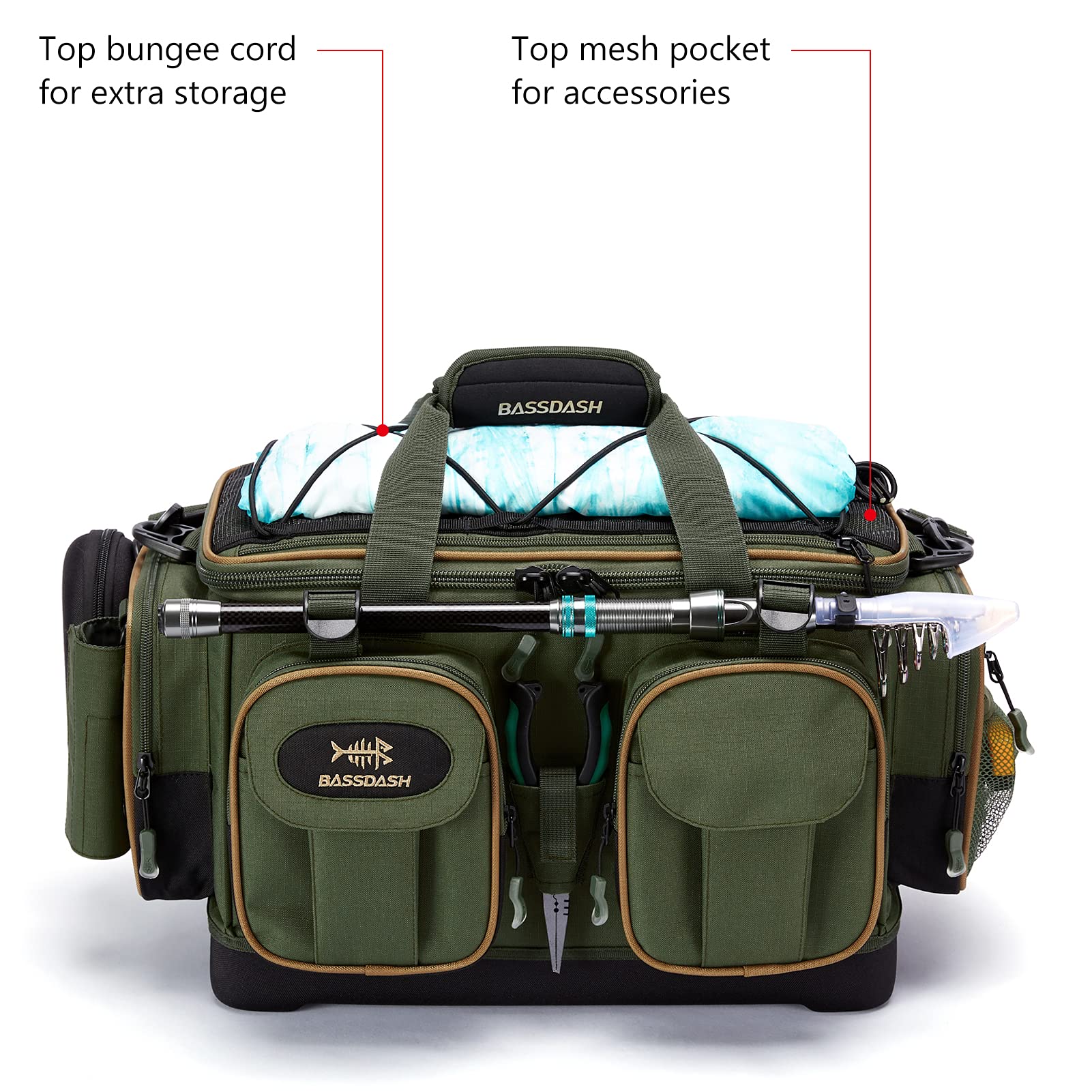 Bassdash Borsa per Attrezzatura da Pesca,Borsa da Pesca,Impermeabile，con Copertura Antipioggia Inferiore Rigida Modellata
