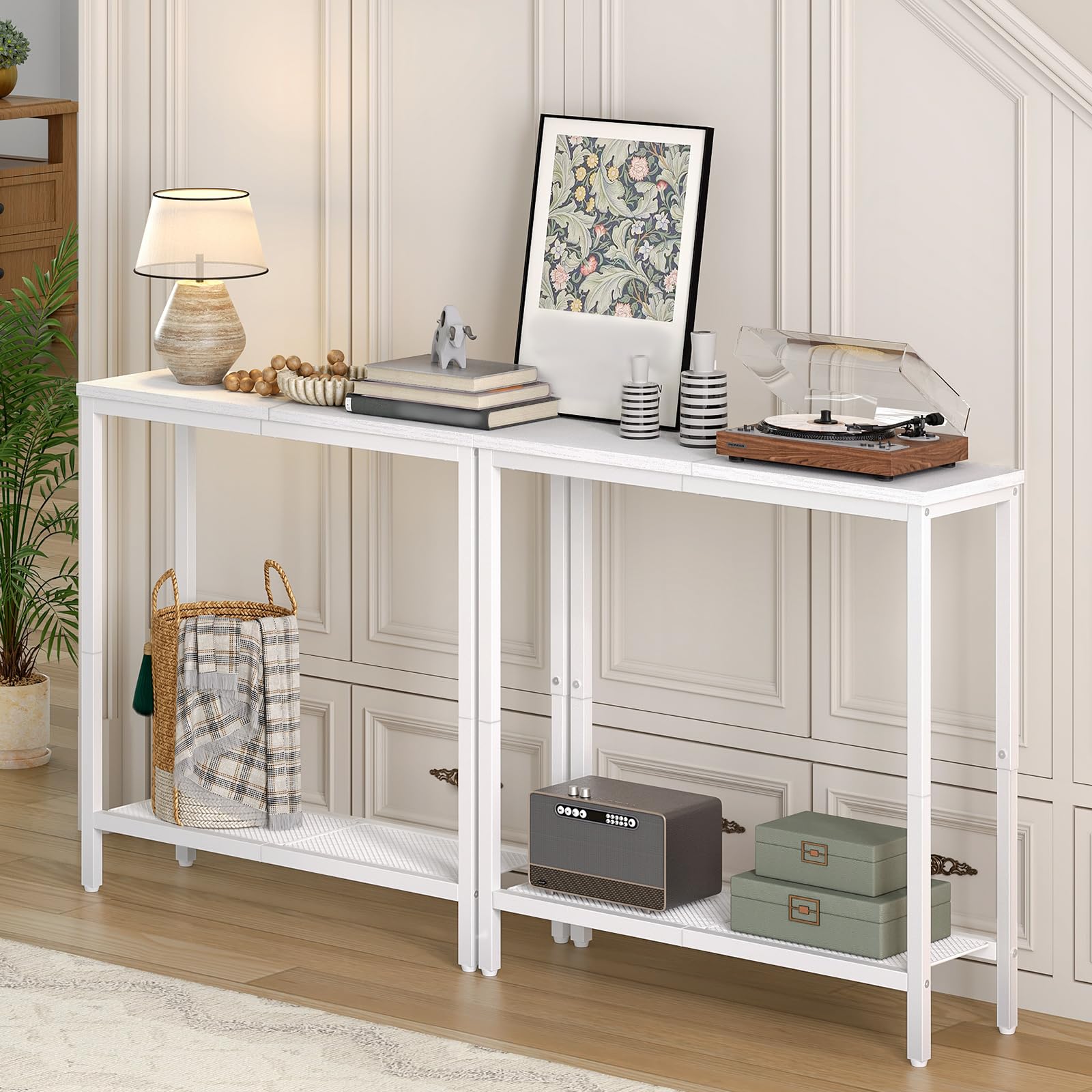 HOOBRO Consolle Ingresso, 75 cm Tavolo Console Stretto, Piccolo Tavolo da Divano con Ripiano Portaoggetti, per Corridoio, Soggiorno, Camera da Letto, Salotto, Bianco EWW74XG01