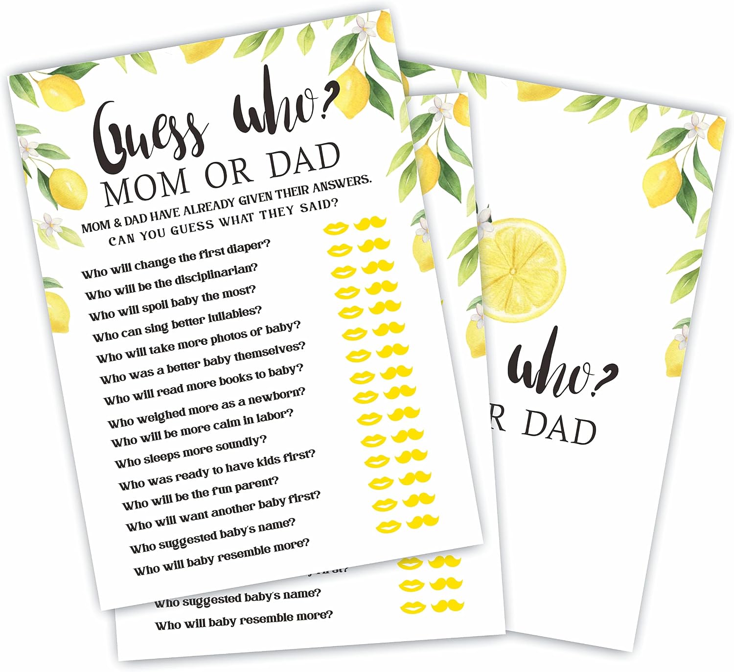 Baby Shower Game Cards，30 Watercolor Lemon Theme Prediction And Advice Cards，5"X 7"Double-Sided Fill In Game Cards For Babyshower Party Favor & Supplies-BBYX-A01
