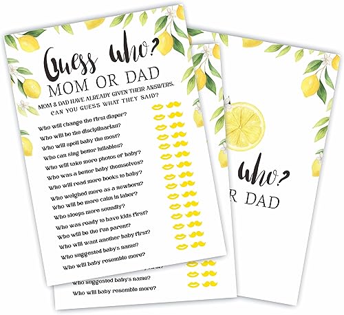 Tarjetas de juego de acuarela de limón para baby shower, 30 tarjetas de relleno de doble cara para mamá o papá, 5 x 7 pulgadas para fiestas de