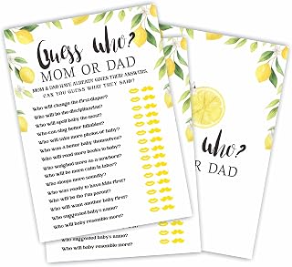 Watercolor Lemon Baby Shower Game Cards - 30 Guess Who? Mom or Dad Double Sided Fill-in Cards, 5 X 7 Inches for Gender Neutral Party, Favor & Supplies-BBYX-A04