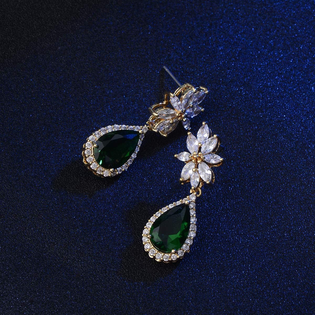 Women's Cubic Zirconia Bridal Earrings - Elegant Sterling Silver CZ Wedding Party Prom Earrings for Bride Bridesmaids Crystal Rhinestone Floral Cluster Chandelier Dangle Drop Earrings for Women Girls - Image 2