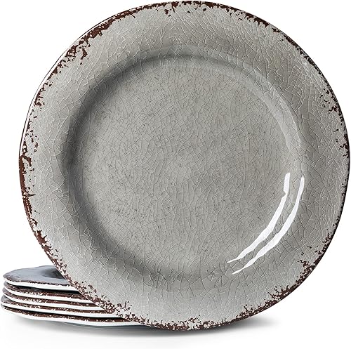 LEHAHA Crackle - Juego de 6 platos llanos de melamina de 11 pulgadas, juego de 6 platos de melamina 100% de melamina, platos de ensalada de gran