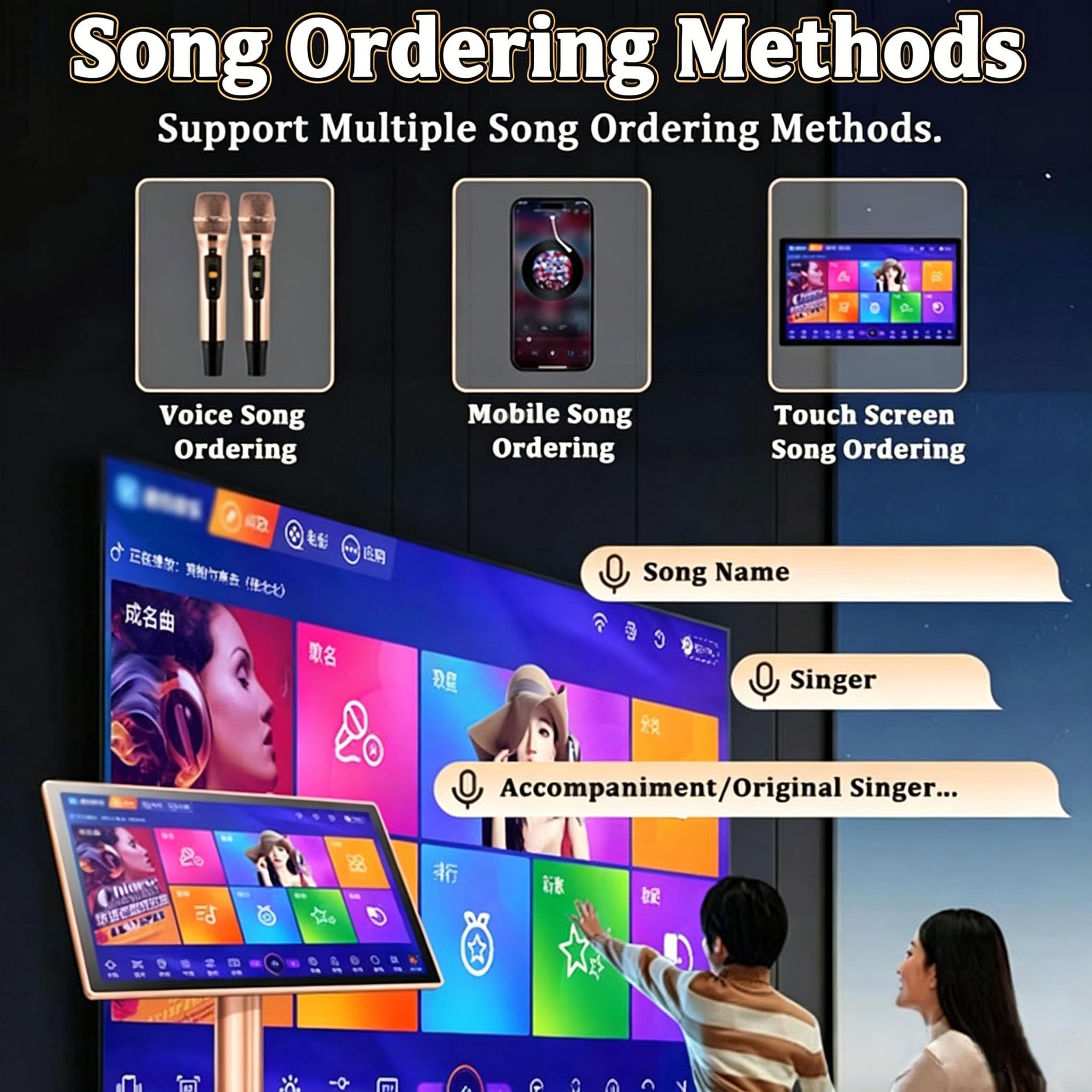 Sis-Tema De Karaoke Profesional De 21.5 Pulgadas, Control Mediante Aplicación Móvil, Compatible con Varios Idiomas, Amplificador De Karaoke para El Hogar, Fiestas Y Ktv Black-2tb