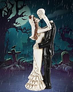 iStatue Skeleton Bride and Groom Figurines - 12’’ Resin Collectible Dancing Skulls Statue for Day of The Dead, Halloween Wedding Gift, Mexican Gothic, Graveyard, Shelf, Tabletop Decor (Couple)