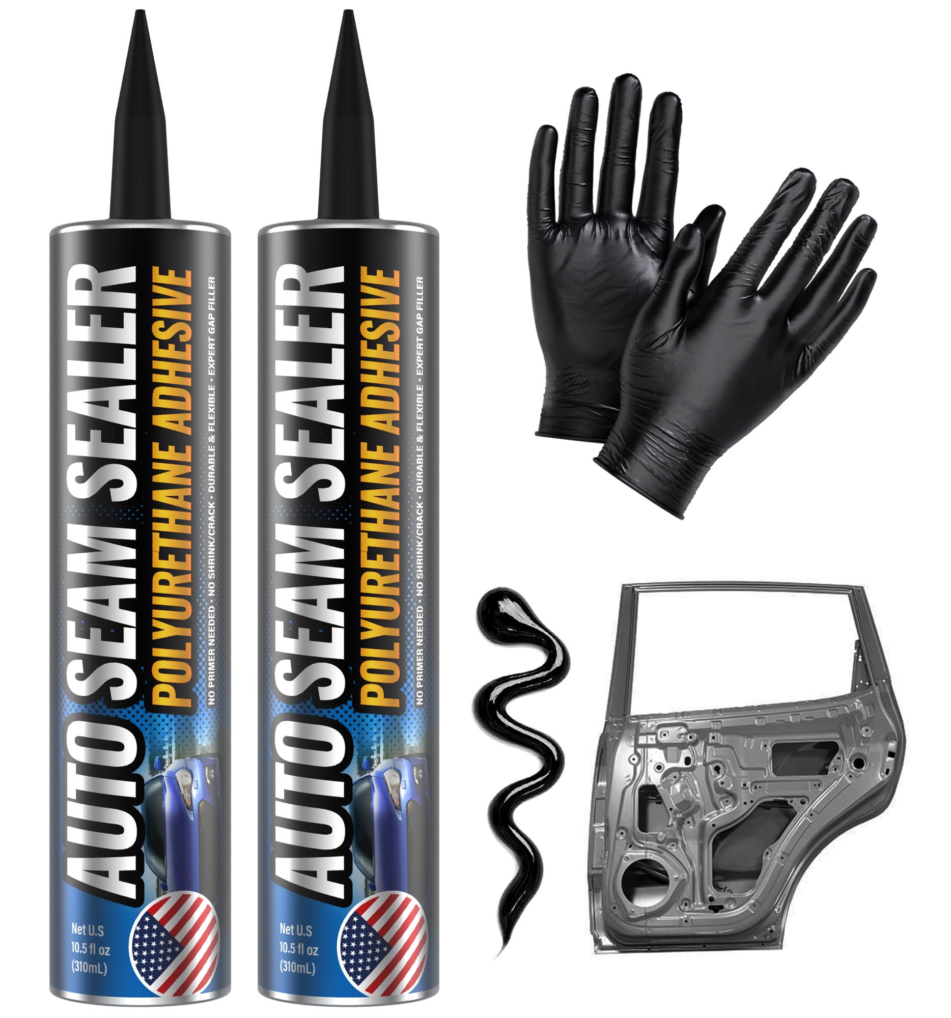 [Black] 2 Pack Professional Automotive Seam Sealer, Quick Fit Polyurethane Seam Sealer for Metal Surfaces of Cars, Trucks, Etc., Includes Gloves and-picture-29