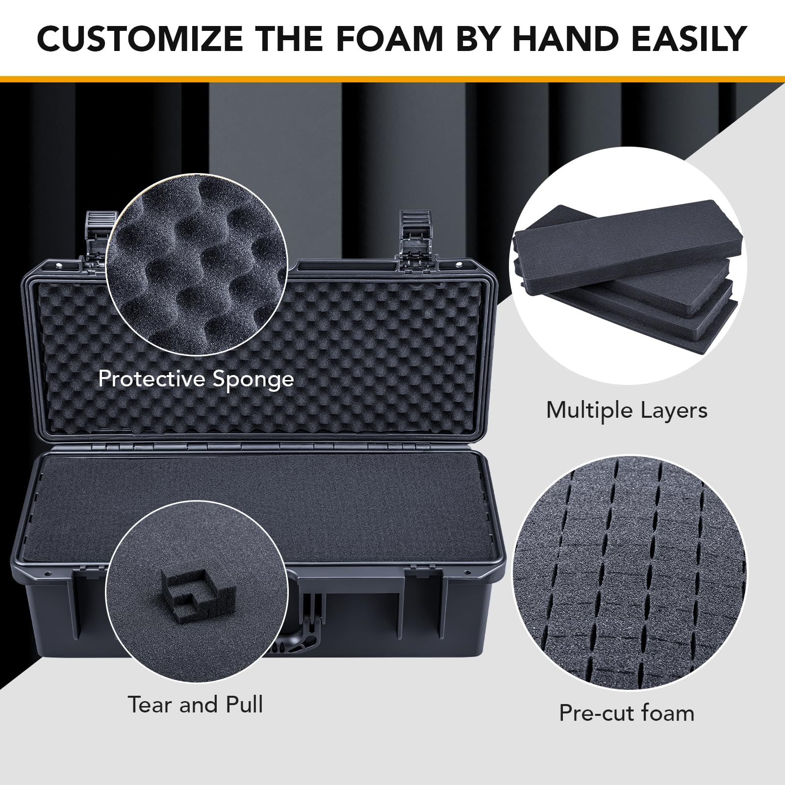Lykus HC-5031 Maletín/Maleta/Estuche/Case rígida Impermeable con Espuma Personalizable, Tamaño Interior 52,5x20,7x17 cm, Adecuado para artículos Largos y Delgados