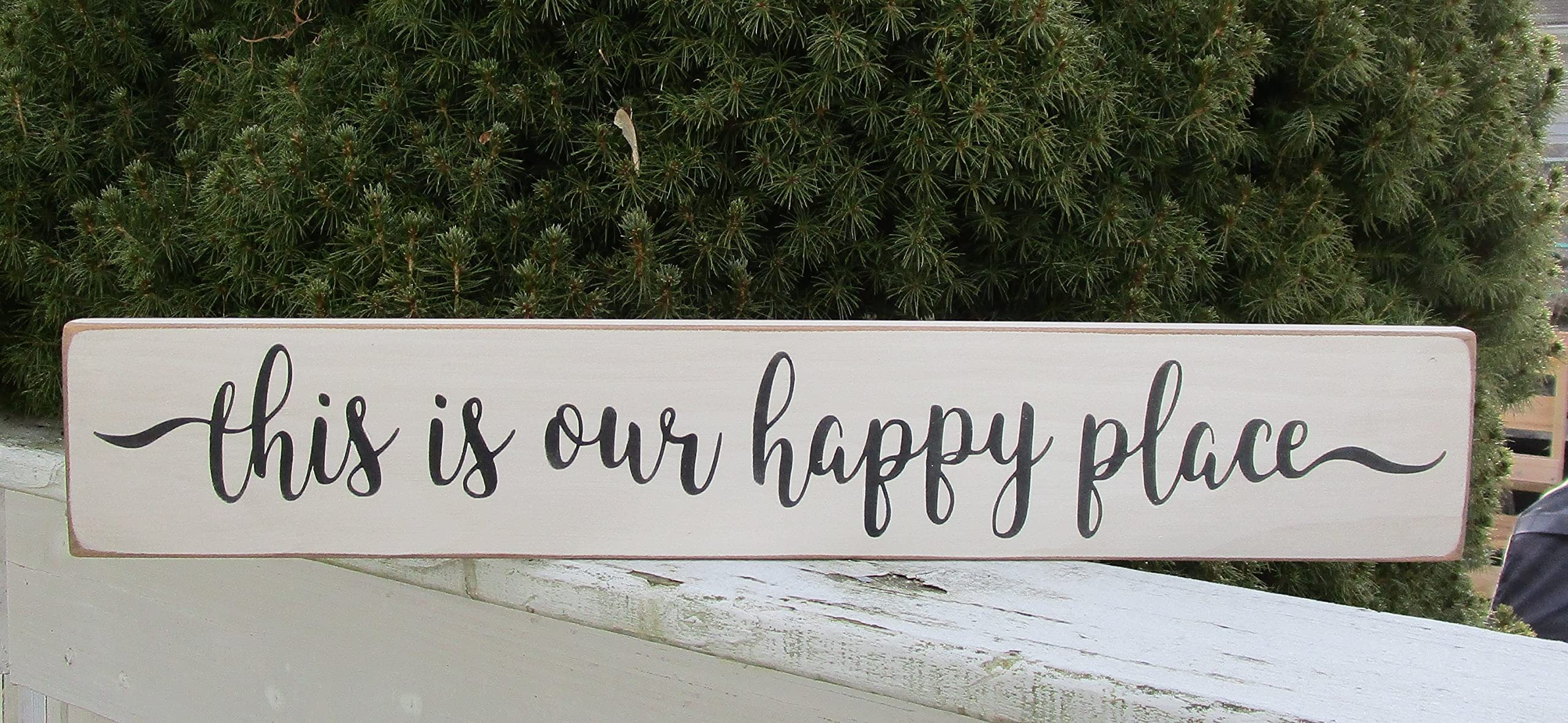 This is Our Happy Place Wood Sign ~ Farmhouse Wall Hanging/Country Plaque/Rustic Sign/Primitve Home Decor/Home Sign/Housewarming Gift Wooden Signs with Sayings 16x4 InchWood Signs