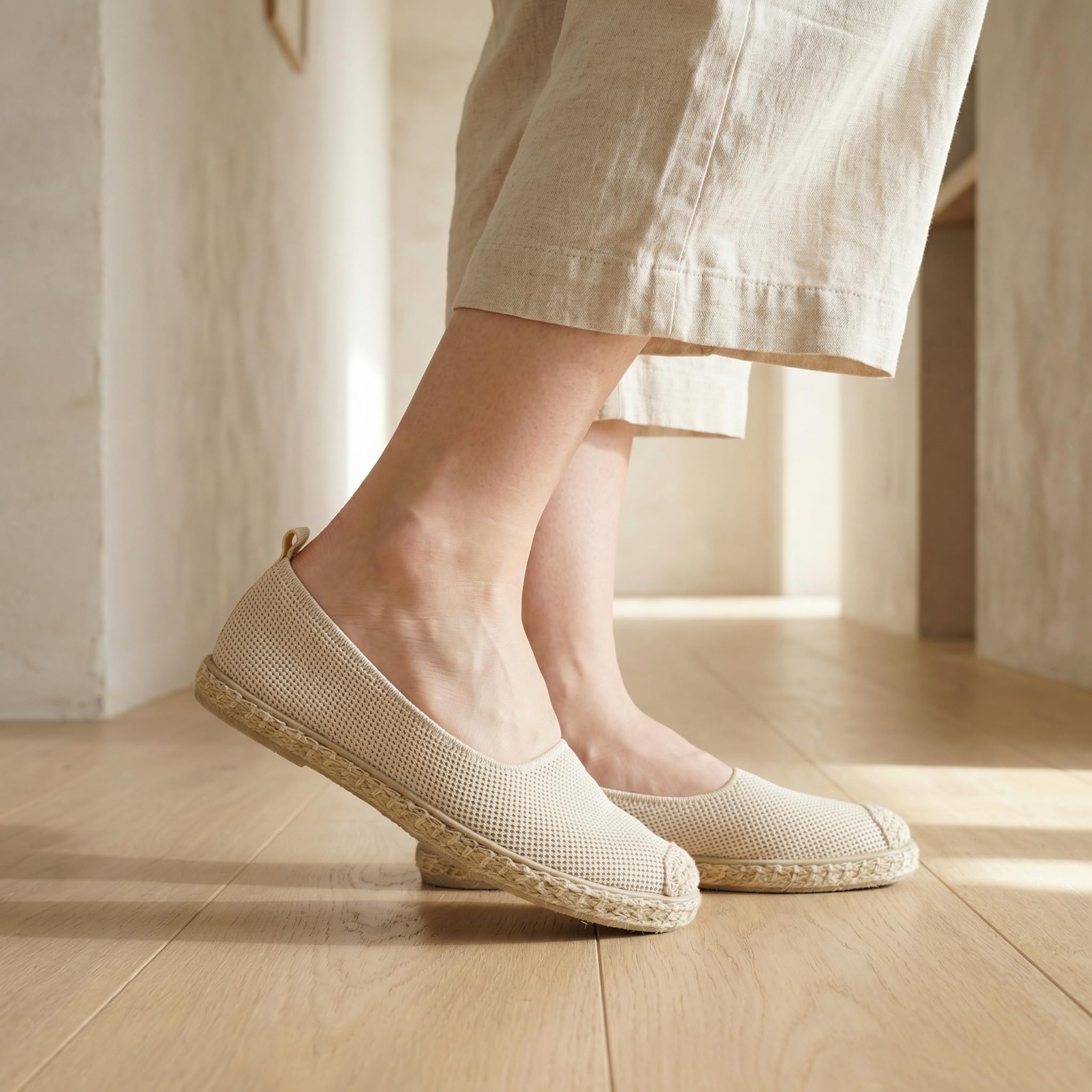GLAMORA Damen Ballerinas Espadrilles Strick Atmungsaktiv Leicht Bequem Flache Schuhe rutschfest Flexible Sohle Slip On Manoletinas Zweifarbig
