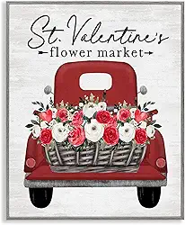Stupell Industries Arte giclée emoldurada cinza do caminhão do mercado de flores de São Valentim, design por Lettered and Lined, 14 x 11