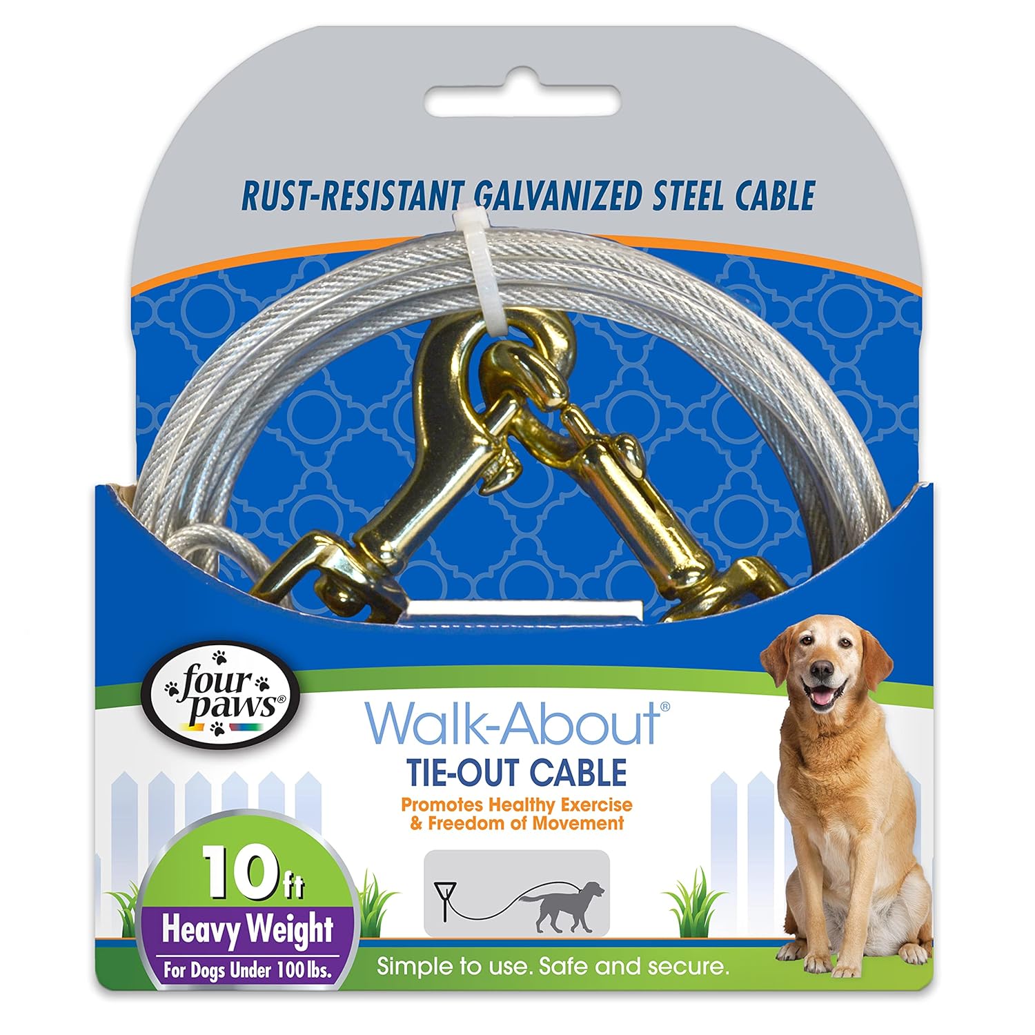 Four Paws Heavy Duty Dog Cable, 10Foot Large Dog Tie Out Cable, Silver