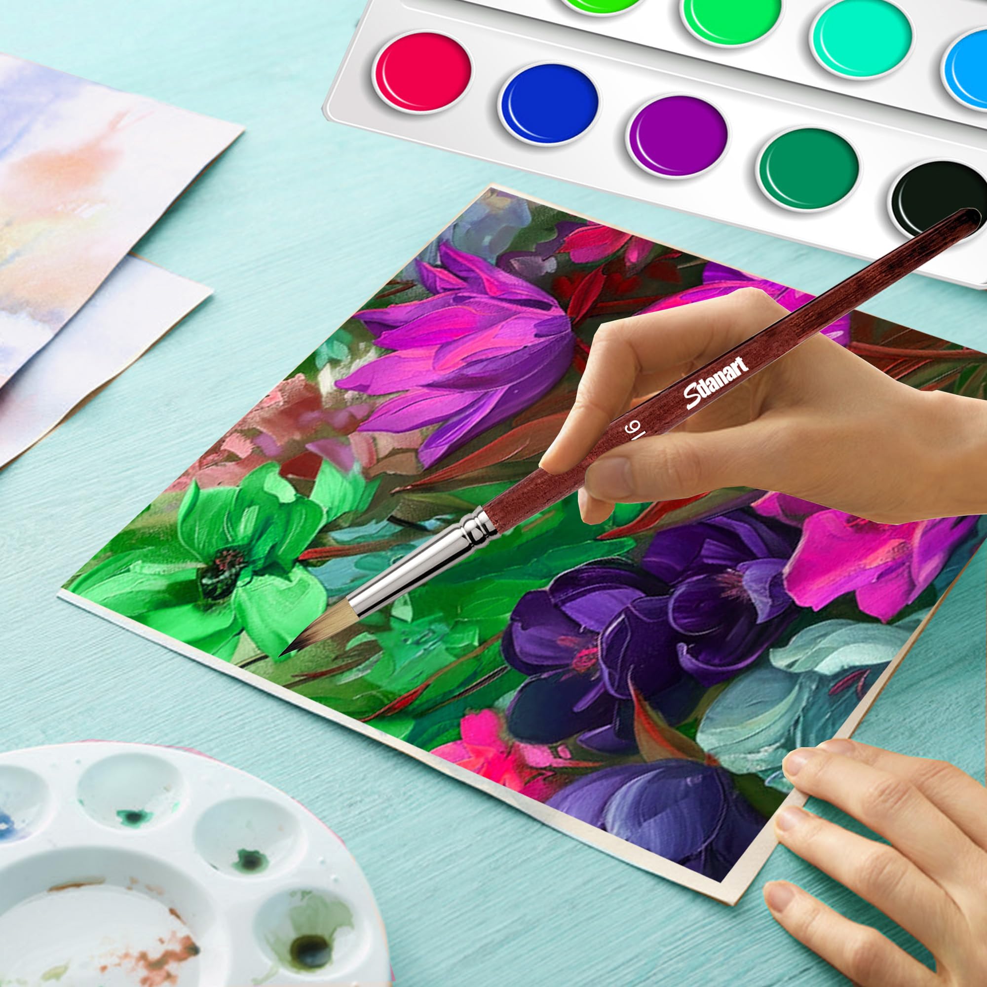 Sdanart Watercolor Brushes Professional,10 PCS Artist Paint Brush Shapes Including Pointed Rounds, Flats,Filbert,Cat's Tongue Oval Wash,Dagger,Suitable for Acrylics Water Color Oil Gouache Ink - Image 4