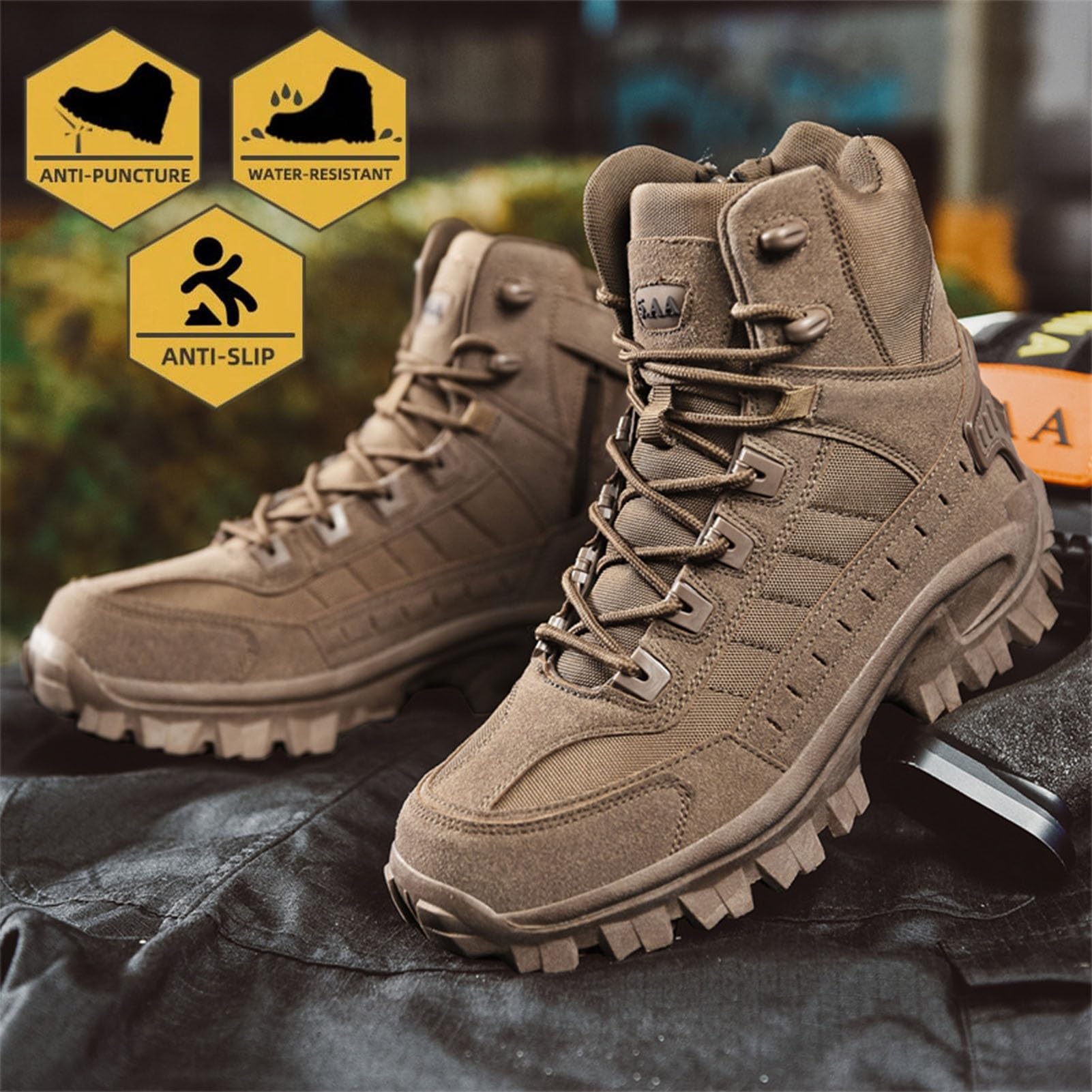 Bottes Tactiques pour Hommes avec Fermeture Éclair Latérale, Bottes de Combat Militaires Imperméables, Bottes de Randonnée et D'extérieur Légères et Confortables
