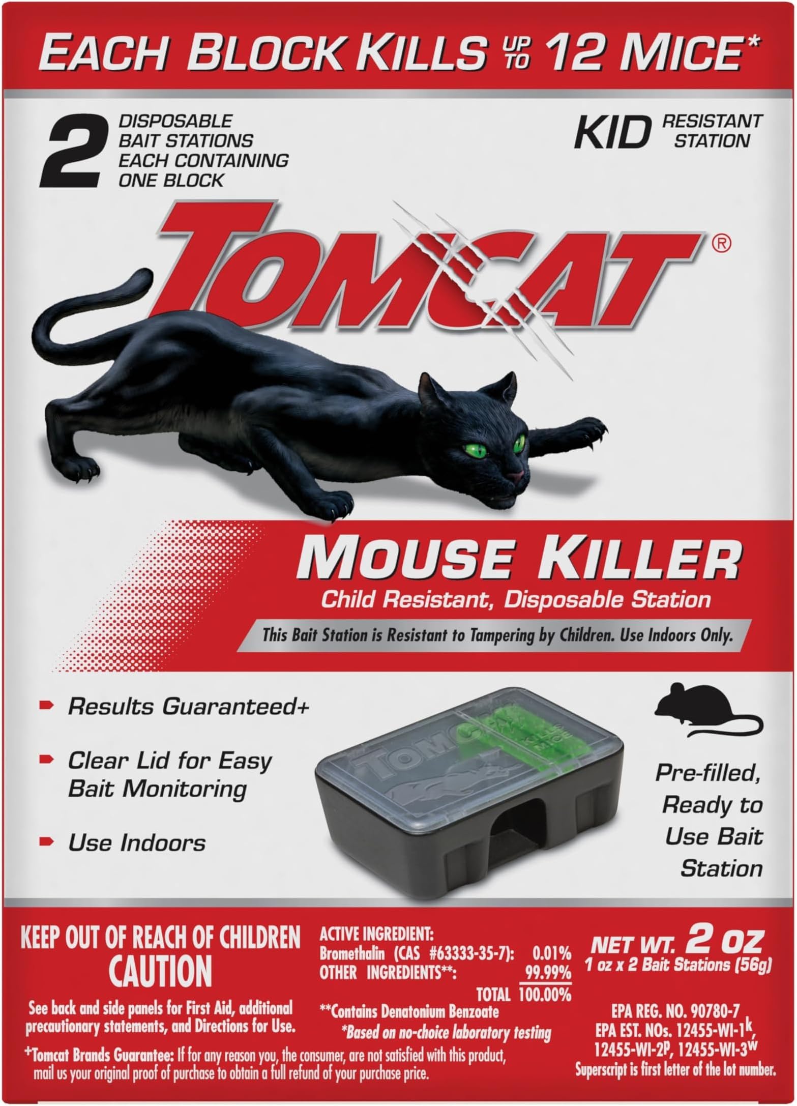Tomcat Mouse Killer Child Resistant,Disposable Station,2 Pre-Filled Ready-to-Use Bait Stations,(Pack of 12)
