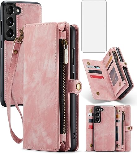 Miniatura 9 de Asuwish Funda de teléfono para Samsung Galaxy S23 5G con cremallera, funda desmontable con protector de pantalla de vidrio templado y tarjetero